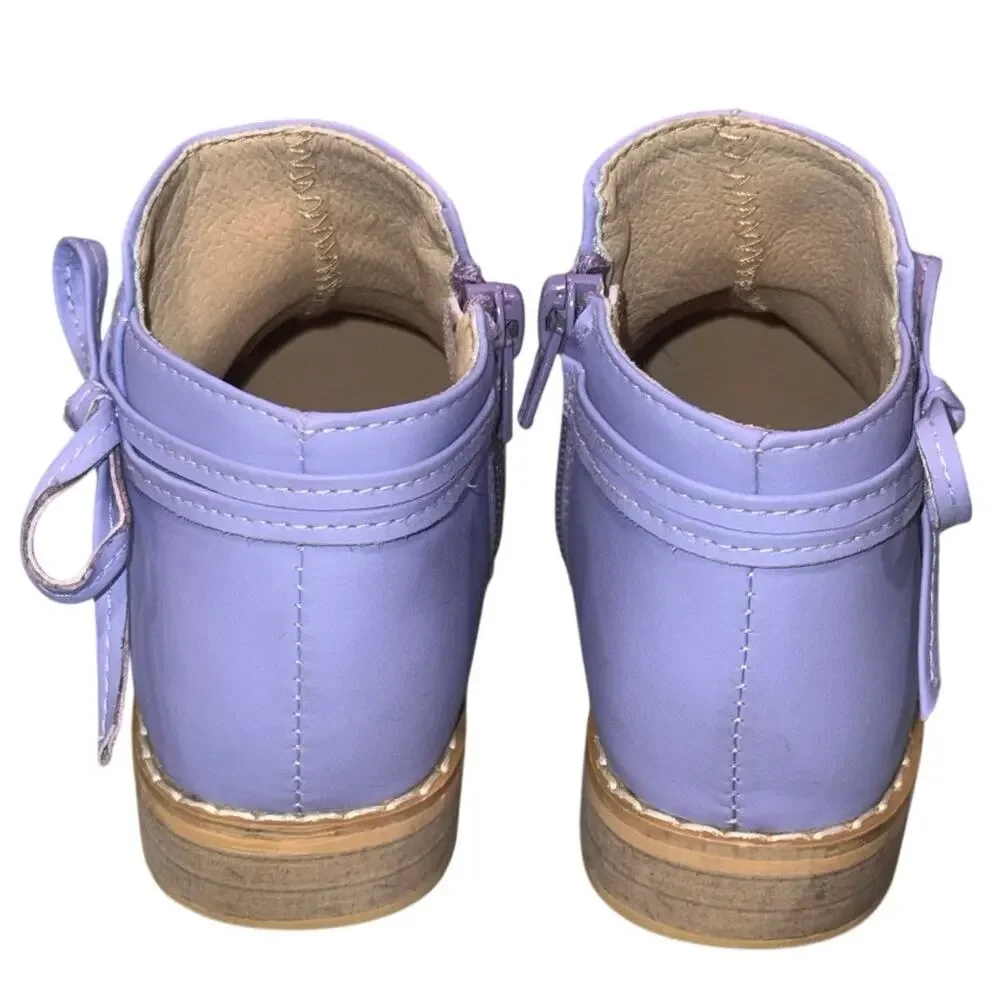 Tiny Toes Nation Lilac Hollyn Bow Ankle Boots Girls Size 8